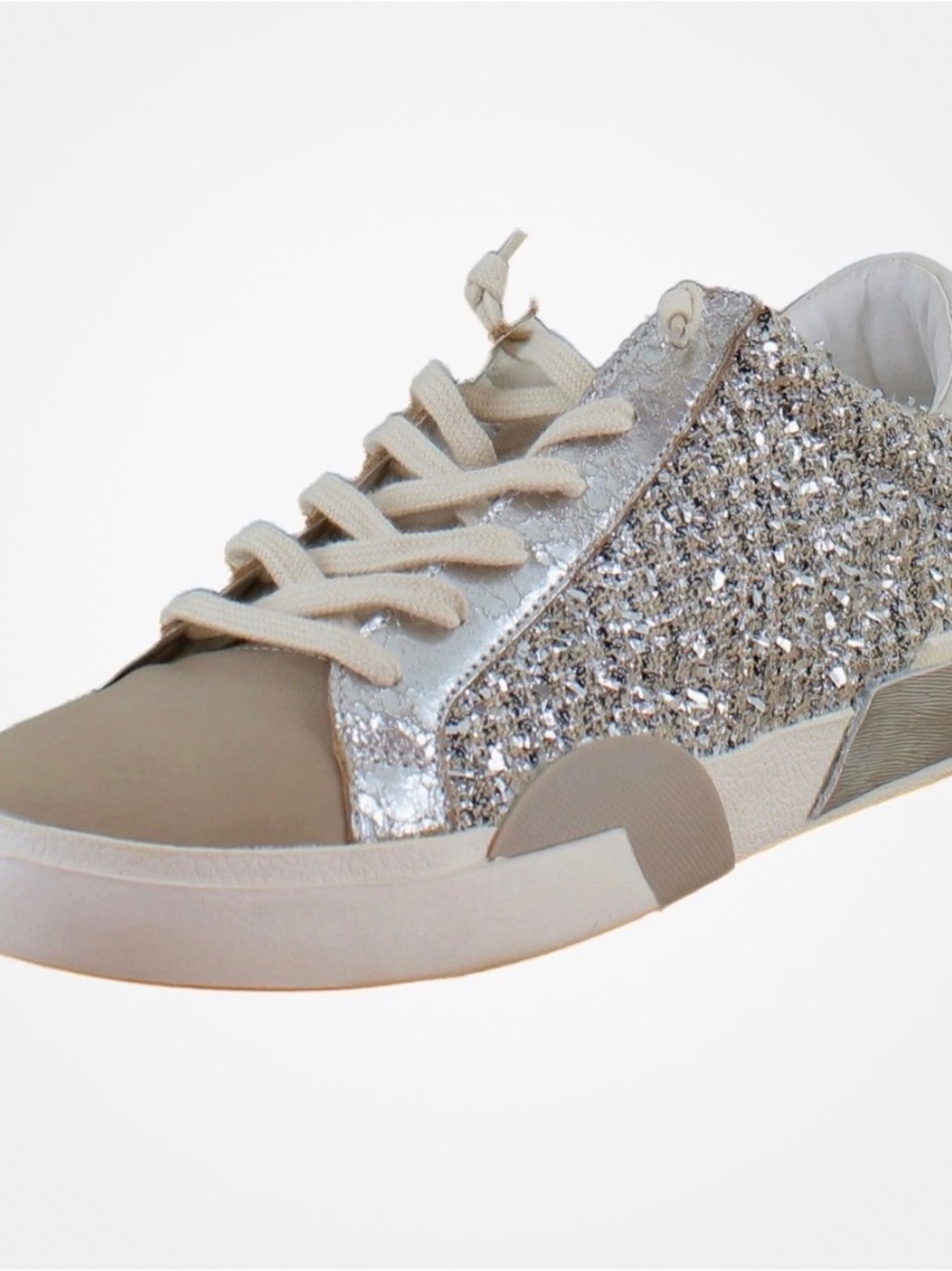 Dolce Vita Beige and Silver Glitter Low-Top Sneaker